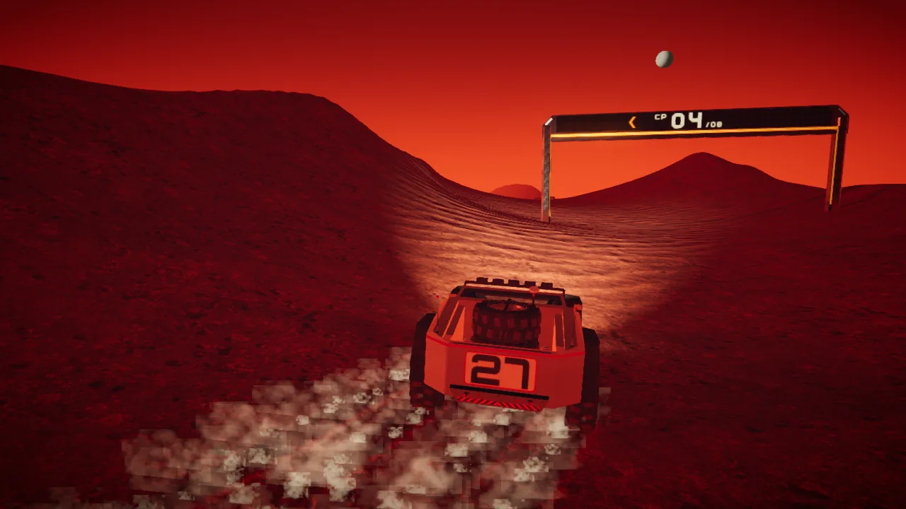 Mars Rally Championship in-game screenshot: the rover through a Stage 3 corner, framed by the APEX camera at the inside of the turn.