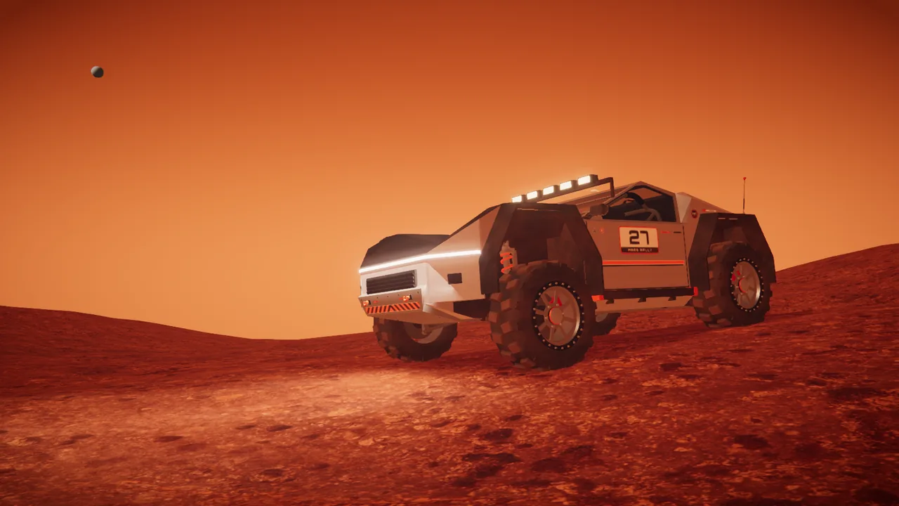 Mars Rally Championship in-game screenshot: the game's fictional four-wheeled rally rover, number 27 on its door, seen from the front